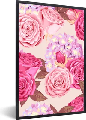 Produktbild von MuchoWow® Gerahmtes Poster Rosen - Natur - Blumen 60x90 cm - Poster mit Schwarzem Bilderrahmen Wandposter Rahmen Foto Bilder - Kunst