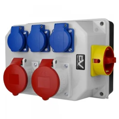 Produktbild von Gebäudeverteiler mit Trennschalter 32A BAU 2x16A 3x230V Schuko Mennekes Doktorvolt® 9771