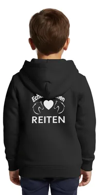 Produktbild von Spreadshirt Echte Mädchen Reiten | Pferdeliebe Mädchen Kinder Premium Organic Zip Hoodie, 146/152 (10 Jahre), Schwarz