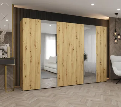 Obrázok produktu pre Šatníková skriňa 300 cm ASUDA so zrkadlami - dub artisan / kašmír