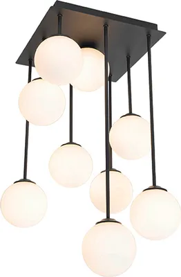 Produktbild von QAZQA - Moderne Deckenleuchte I Deckenlampe I Lampe I Leuchte schwarz mit Opalglas 9 Lichter - Athens I Wohnzimmer I Schlafzimmer - Stahl Quadratisch - LED geeignet G9