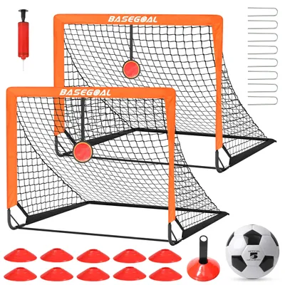 Imagen del producto de Portería de fútbol para niños, plegable, de 120 x 90 cm, con diana y conos, para uso en exteriores