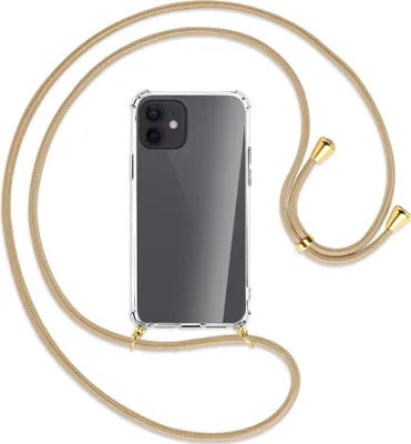 Produktbild von Handykette Backcover-Schutzhülle mit Band (Metall goldfarben) für Apple iPhone 12, 12 Pro - caramel