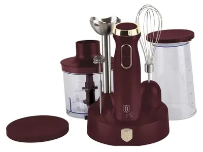 Produktbild von Berlinger Haus 6-in-1 Stabmixer, 800W, Variable Geschwindigkeitsregelung, Titan-Klinge, Zubehr Inklusive (Messbecher, Zerkleinerer, Milchaufschumer, Schneebesen), Farbe Bordeaux Matt