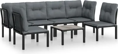 Produktbild von vidaXL 7-tlg. Garten-Lounge-Set Schwarz und Grau Poly Rattan