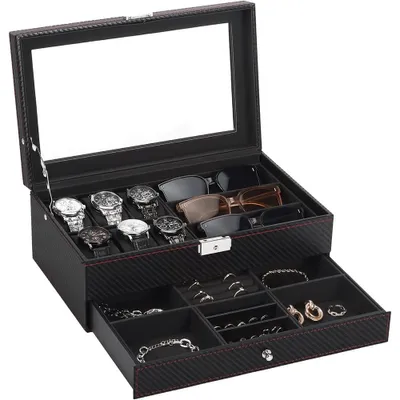 Produktbild von Schmuckkästchen mit 2 Ebenen Schmuckaufbewahrung Schmuckkasten Schmuck-Organizer Schmuckbox mit Schubladen für Ringe Ohrringe Armbänder und Halsketten