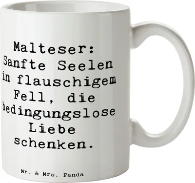 Produktbild von Mr. & Mrs. Panda Tasse Spruch Malteser Liebe - Weiß - Geschenk, Charakter, Trinkbecher, Hunderasse, Beschreibung, Hundeliebhaber, Pott, bedingungslose, Becher