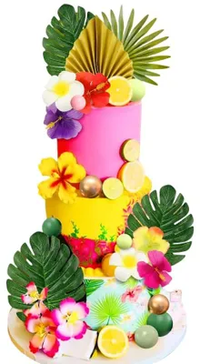 Imagen del producto de 43 piezas de adornos hawaianos para tartas - Decoraciones tropicales para pasteles