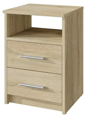 Produktbild von Nachttisch in klassischer Ausführung | H/B/T 58,5 x 40 x 35 cm, mit zwei Schubladen und einem offenen Ablagefach | In verschiedenen Varianten erhältlich (Sonoma Eiche)