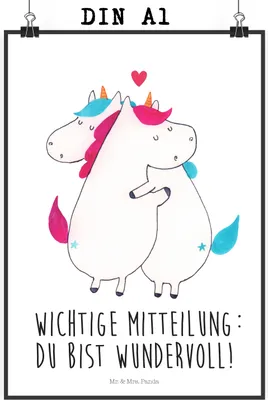Produktbild von Mr. & Mrs. Panda Bild Einhorn Mitteilung DIN A1 - Weiß - Geschenk, drucke, wanddeko, Wandbild, Plakat, Valentine, Liebe, Posterdruck, Einhörner, Valentinstag, Unicorn