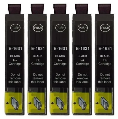 Produktbild von 5 x kompatible Druckerpatrone T1631, T16 XL schwarz, black für Epson Workforce WF-2010 2110 2500 2510 2520 2530 2540 2630 2650 2660 2700 2750 2760
