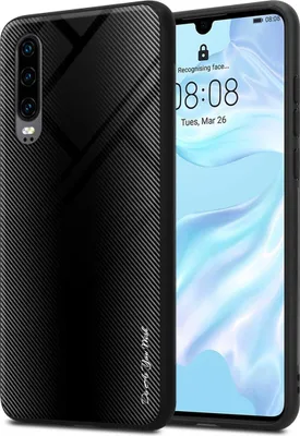 Produktbild von Cadorabo Hülle für Huawei P30 Schutz Hülle in Schwarz Handyhülle TPU Etui Cover Case Tempered Glas