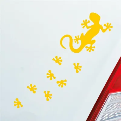 Produktbild von Auto Aufkleber Salamander Agame Echse Lizard Fußspuren 20x6 cm Gelb Sticker Heckscheibenaufkleber