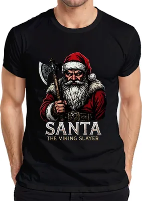 Obrázek produktu pro Santa The Viking Slayer Father Christmas axe gloomy gift pánské tričko, černé, XXL