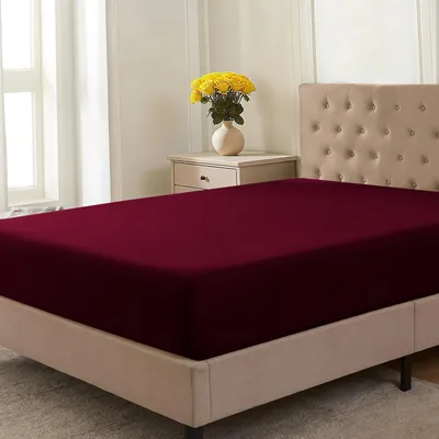 Productafbeelding van Spreeiklaken 140 x 200 cm, 100% katoenen jersey, gecertificeerd volgens , geschikt voor matrassen tot 25 cm hoog, bordeauxrood