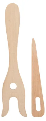 Productafbeelding van 2 stuks multifunctionele breigereedschappen, zelf te gebruiken, van hout (beuken), vork, kleine oornaald