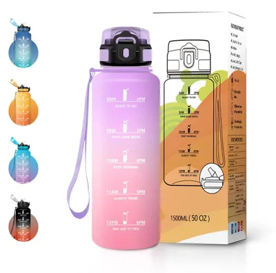 Imagen del producto de Botella de agua deportiva de 1,5 litros con pajita, libre de BPA, a prueba de fugas