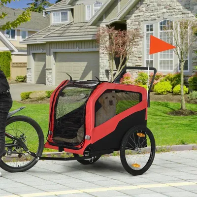 Obrázok produktu pre Dvojúčelový príves na bicykel a vozík pre psa | Farba: Červená | Rozmery: 77x170x90 cm