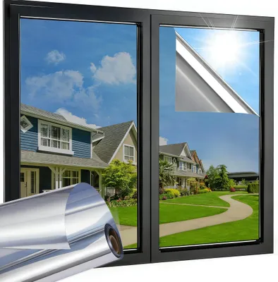 Produktbild von Fensterfolie, Spiegelfolie, Tönungsfolie, Bickdicht Sichtschutz, Sonnenschutzfolie, UV-Schutz, selbstklebend, für Wohnzimmer und Büro