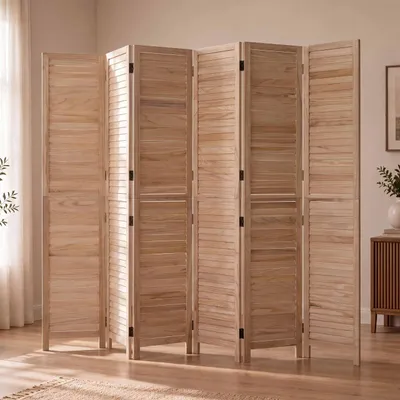 Produktbild von Paravent MCW-C30b, Raumteiler Trennwand Sichtschutz, Vintage Paulownia Holz 180x242cm  natur