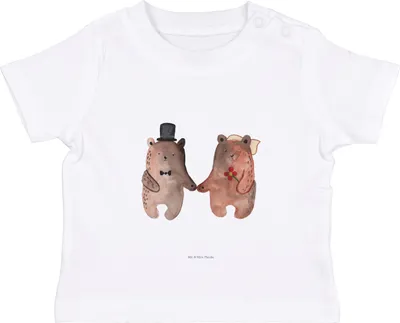 Produktbild von Mr. & Mrs. Panda Organic Baby Shirt Bär Heirat 0. - 6. Monat - Weiß - Geschenk,  T-Shirt, Teddy, Verheiratet Heirate Hochzeit Hochzeitsgeschenk Hochzeitspaar