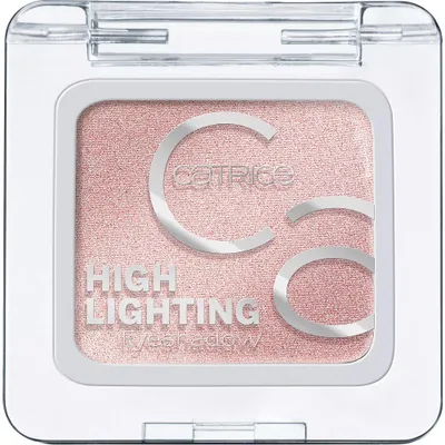 A single eyeshadow compact with a pink shimmery powder and silver branding.
