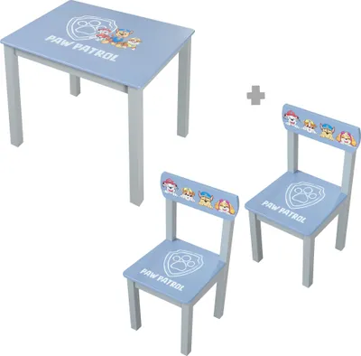 Produktbild von roba Kindersitzgruppe Paw Patrol - 2 Kinderstühle + Tisch für Kinder - Sitzgarnitur / Sitzmöbel mit Zeichentrick Hunden - Holz grau / blau
