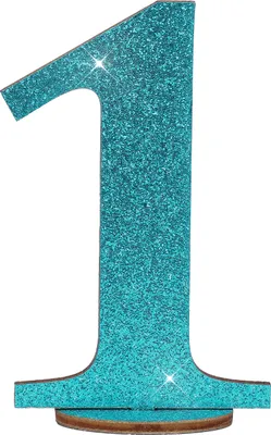 Produktbild von Oblique Unique Zahl 1 Aufsteller aus Holz mit Glitzer Dekoration für Geburtstag Jubiläum Deko Tischdeko - türkis