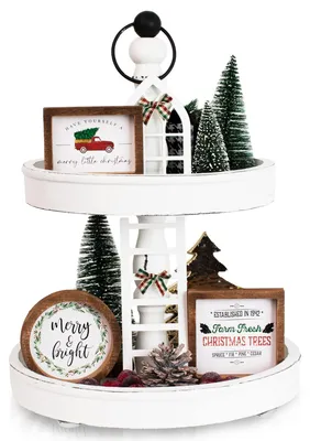 Farmhouse-Layered-Tray-Deko-Set – 30 Prints, 3 Rahmen, Schleifen