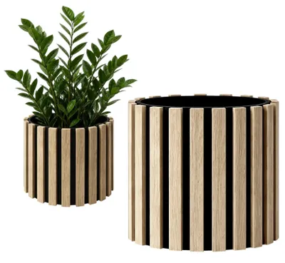 Produktbild von Übertopf rund aus Holzlamellen Eiche Storsund Ø30x30 cm – dekorativer Blumentopf FLLOW