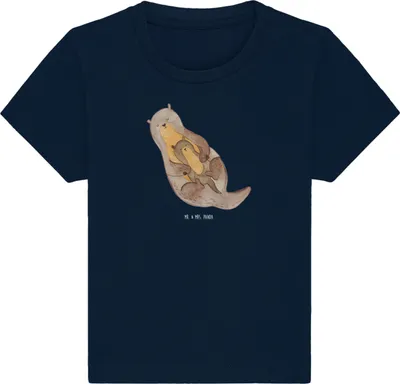 Produktbild von Mr. & Mrs. Panda  T-Shirt Otter Kind 0. - 6. Monat - French Navy - Geschenk, Mutter, Familie, Organic Baby, Tochter, Shirt, Geburt, Top, Babyshirt, Kleinkind