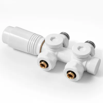 Image de S'AFIELINA Set de raccordement de radiateur Multiblock Radiateur 15mm/16mm, blanc, laiton,G 1/2" filetage,Pour montage en angle et forme de passage