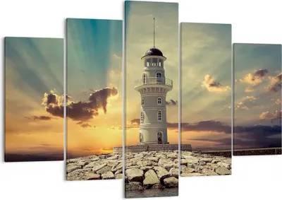 Produktbild von Bild auf Leinwand - Leinwandbild - Leuchtturm Wasser Meer Steine - 150x100cm - Wand Bild - Wanddeko - Leinwanddruck - Bilder - Kunstdruck - Leinwand bilder - Wandkunst - EA150x100-2895