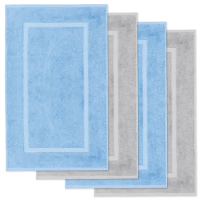 Produktbild von Lavea® 4er Set Badematte 50x80 cm, Badezimmerteppich 100% Baumwolle, 800 g/m², saugstark, waschbar, Badvorleger, Elena – Delphinblau & Silber
