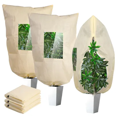 Produktbild von Winterschutz für Pflanzen mit Sichtfenster 100 x 80 cm, 3 Stück – Vlieshaube 70 g/m² mit Kordelzug