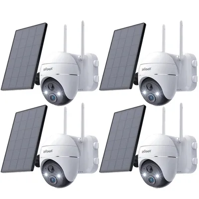 Image de Caméra de surveillance ieGeek 2K sans fil pour l'extérieur, solaire, PTZ 360°, batterie rechargeable, 2,4 GHz, vision nocturne couleur, détection PIR, cloud, 4 PC