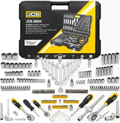 Obrázek produktu pro JCB | Box na nářadí s náplní, 1/4", 3/8", šestihran, 216 ks, sada nářadí, box na nářadí, box na nářadí, box na nářadí