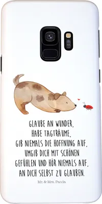 Produktbild von Mr. & Mrs. Panda Samsung Galaxy S9 Handyhülle Hund Marienkäfer - Weiß - Geschenk, Hunde, Cover, Handy Case, Schutzhülle, Zuversichtlich, Mischlingshund, Hülle, Positiv