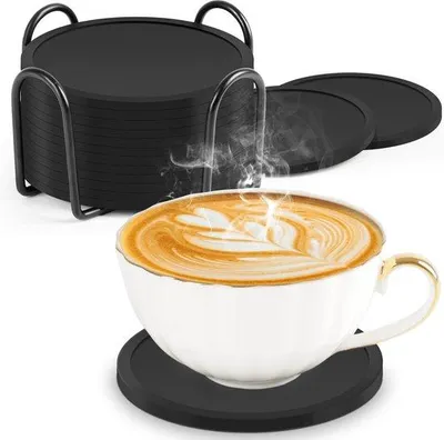 Produktbild von Silikon Untersetzer Set 12 Stück 10CM schwarz für Bars und Haushalt