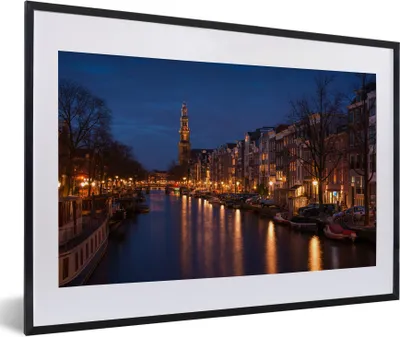 Produktbild von MuchoWow® Gerahmtes Poster Amsterdamer Gracht mit der Westerkerk 60x40 cm - Poster mit Schwarzem Bilderrahmen Wandposter Rahmen Foto Bilder - Schlafzimmer - Plakat in Rahmen - Drucken