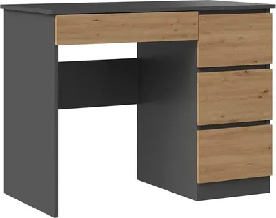 Obrázok produktu pre Pravý písací stôl so 4 zásuvkami, 51 cm x 130 cm x 76 cm, antracit a dub Artisan