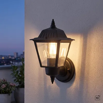 Produktbild von Außenleuchte Wand Aluminium E27 IP44 26 cm hoch Schwarz Rustikal, KI-generiertes Bild