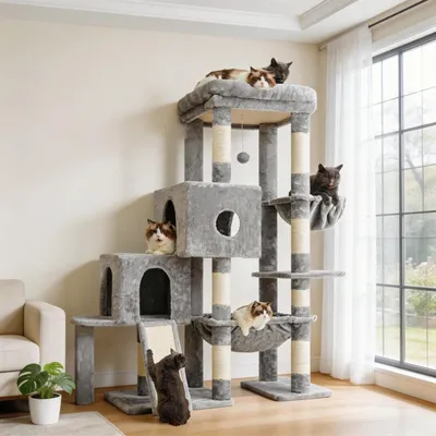 Imagen del producto de Árbol para gatos Katzenbaum, altura de 127 cm, con 2 escondites, rascador de sisal, ideal para gatos grandes