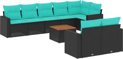 Produktbild von vidaXL 9-tlg. Garten-Sofagarnitur mit Kissen Schwarz Poly Rattan