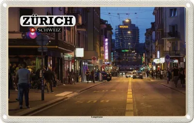 Produktbild von vianmo Blechschild 20x30 cm Zürich Schweiz Langstrasse Bildmotiv Reisemotiv Abenteuer Reisen Urlaub