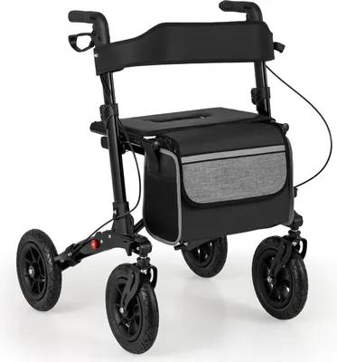 Produktbild von GOPLUS Rollator faltbar und leicht mit Sitz, leichtgewicht Reiserollator Aluminium 7-fach höhenverstellbar, Schwarz
