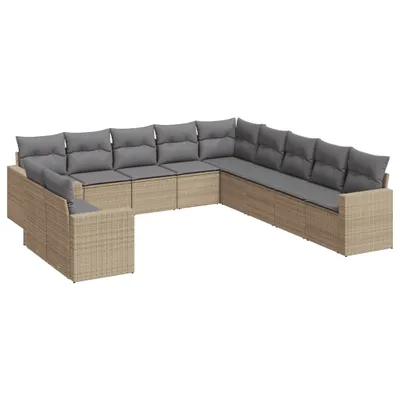 Produktbild von 11-tlg. Garten-Sofagarnitur mit Kissen Beige Poly Rattan