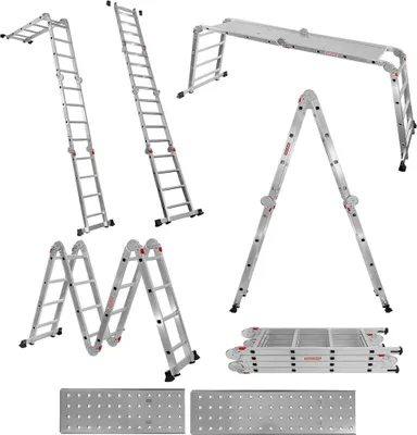 Zdjęcie produktu dla Drabina aluminiowa przegubowa składana wielofunkcyjna WERKBERG 4x4 150kg + podest roboczy