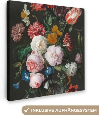 Produktbild von MuchoWow® - Leinwandbilder - Stilleben mit Blumen in einer Glasvase - Gemälde von Jan Davidsz. de Heem, Wandbild, Wanddeko Bilder Wohnzimmer, 50x50 cm