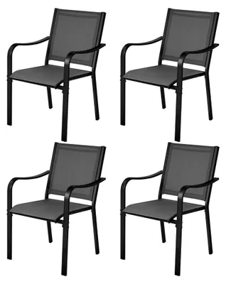 Produktbild von 4er-Set Stapelbare Gartenstühle Witterungsbeständig Armlehnstühle für Garten/Terrasse/Hof bis 136 kg belastbar Grau